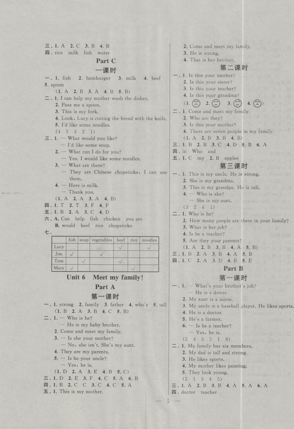 2016年启东黄冈作业本四年级英语上册人教PEP版 参考答案第5页