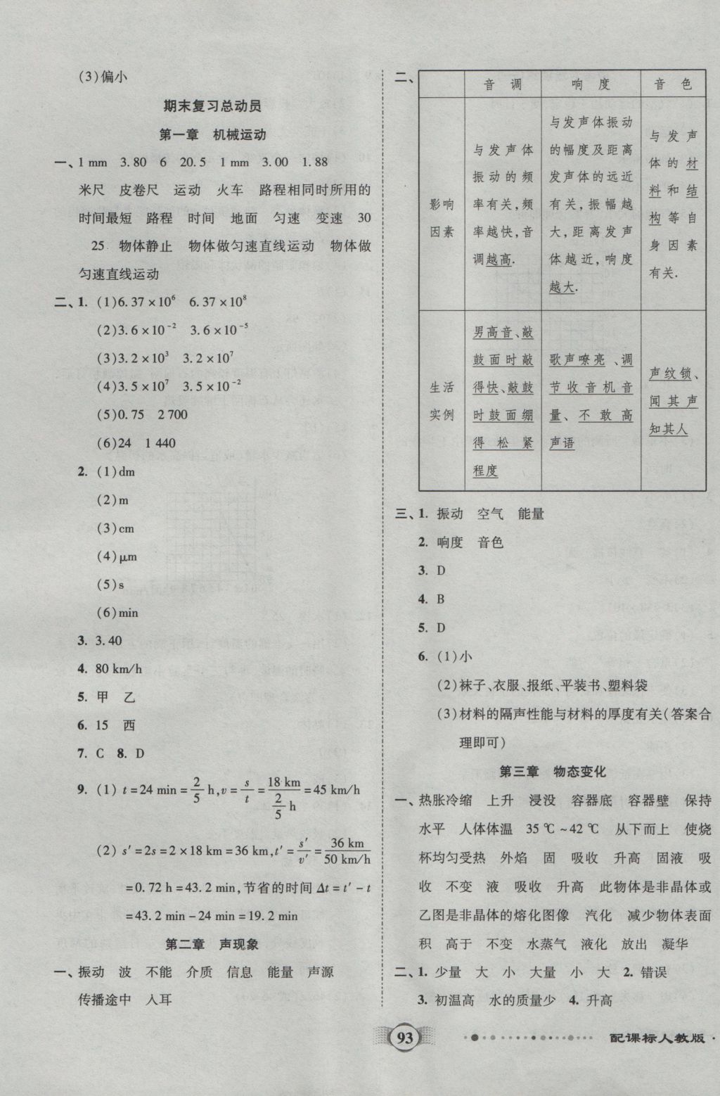 2016年全程優(yōu)選卷八年級物理上冊人教版 參考答案第5頁