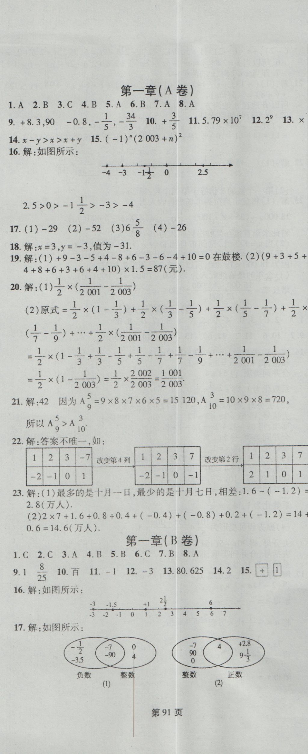 2016年新導航全程測試卷七年級數(shù)學上冊人教版 參考答案第1頁