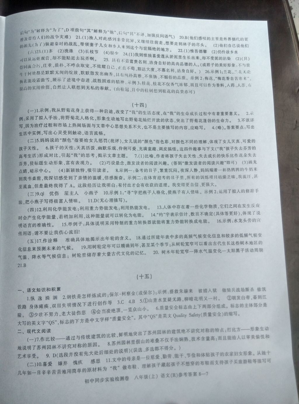 2016年初中同步實驗檢測卷八年級語文上冊 參考答案第7頁