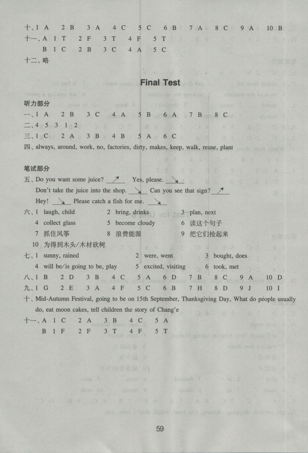 2016年課課練小學(xué)英語強(qiáng)化練習(xí)六年級(jí)上冊譯林版 參考答案第19頁