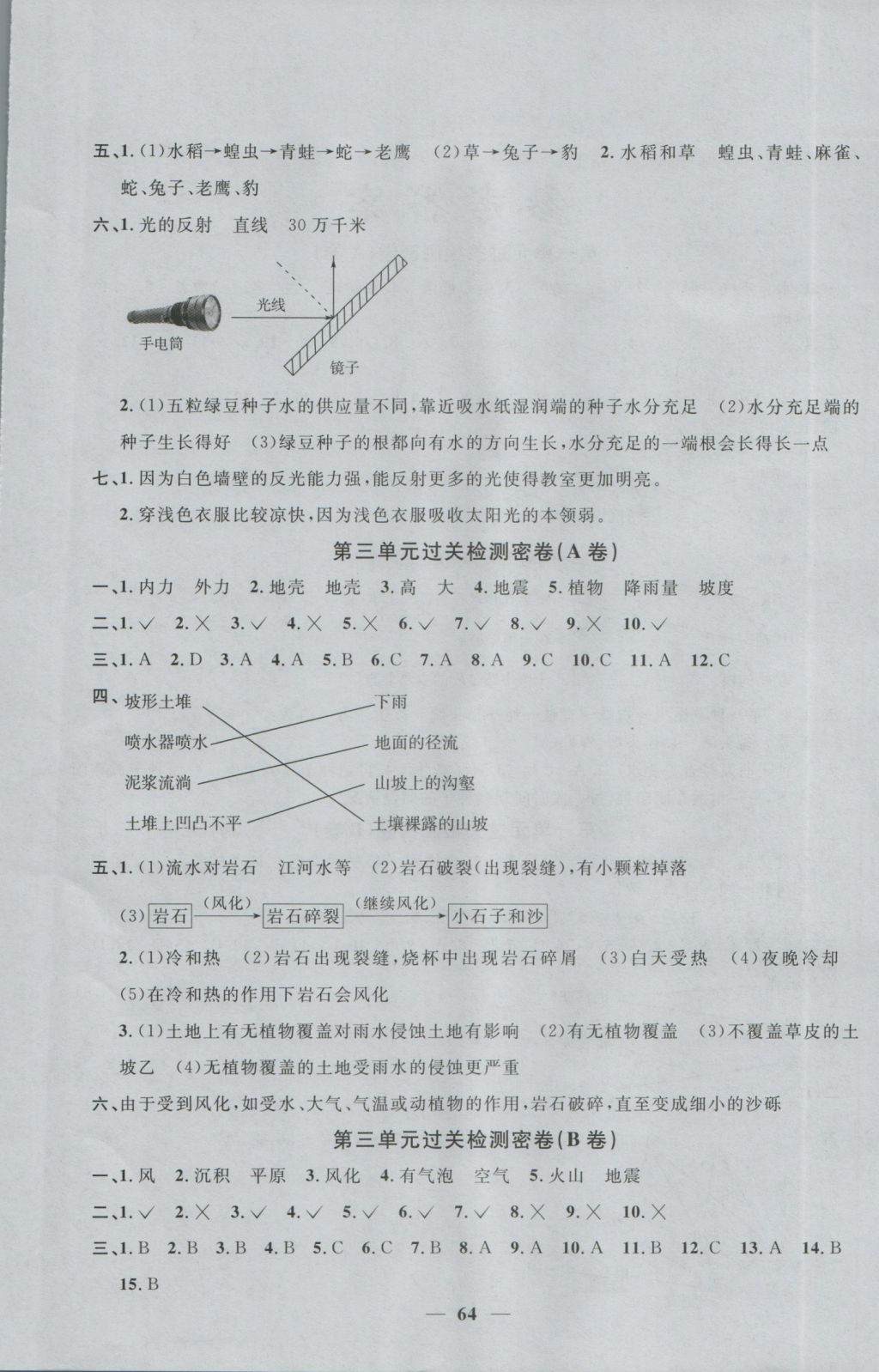 2016年一線名師全優(yōu)好卷五年級科學上冊教科版 參考答案第4頁
