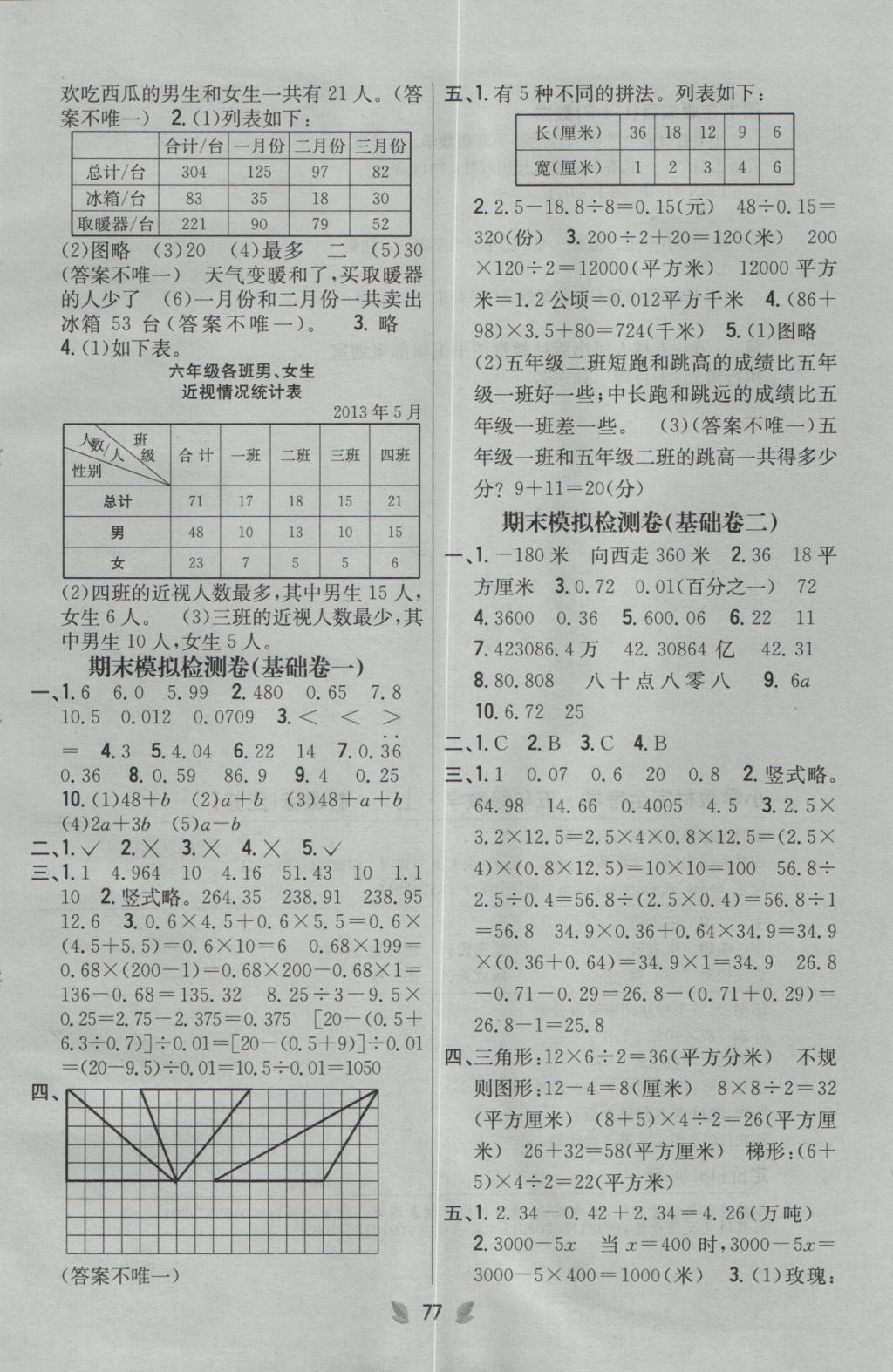 2016年小學(xué)教材完全考卷五年級(jí)數(shù)學(xué)上冊(cè)江蘇版 參考答案第5頁(yè)