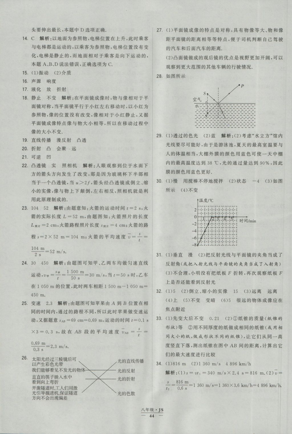 2016年學(xué)霸題中題八年級(jí)物理上冊(cè)江蘇版 參考答案第44頁(yè)