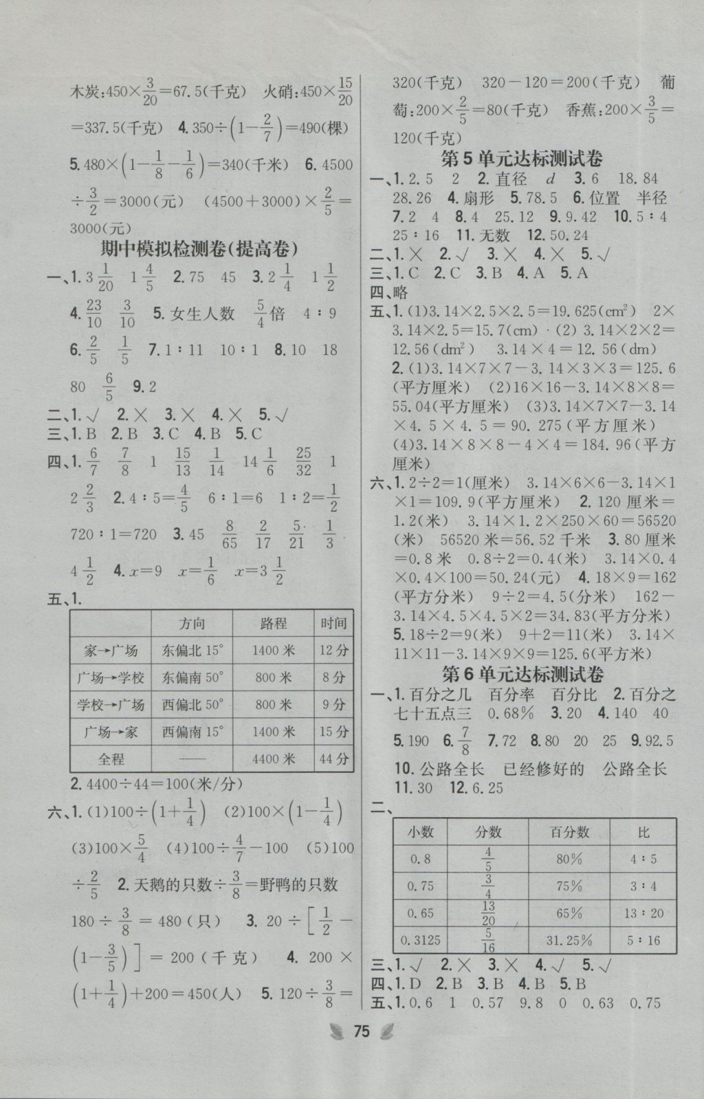 2016年小學(xué)教材完全考卷六年級(jí)數(shù)學(xué)上冊人教版 參考答案第3頁