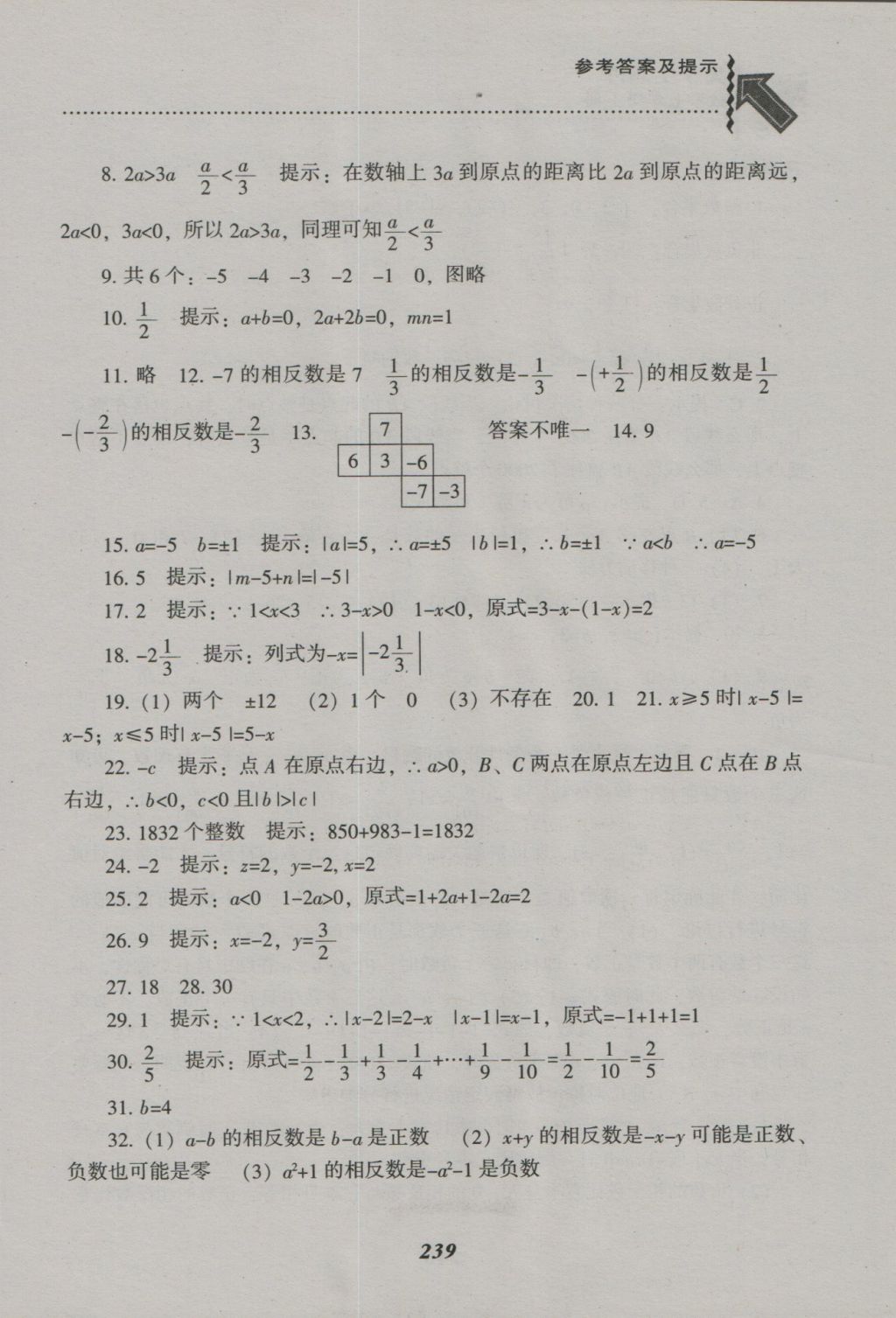 2016年尖子生題庫七年級數(shù)學(xué)上冊北師大版 參考答案第7頁