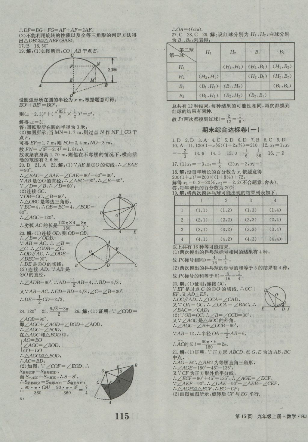 2016年創(chuàng)新版全程檢測卷九年級數(shù)學(xué)上冊人教版 參考答案第15頁