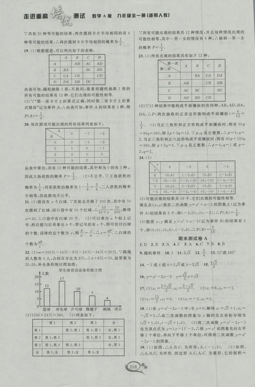 2016年走進重高培優(yōu)測試九年級數學全一冊人教版A版 參考答案第18頁