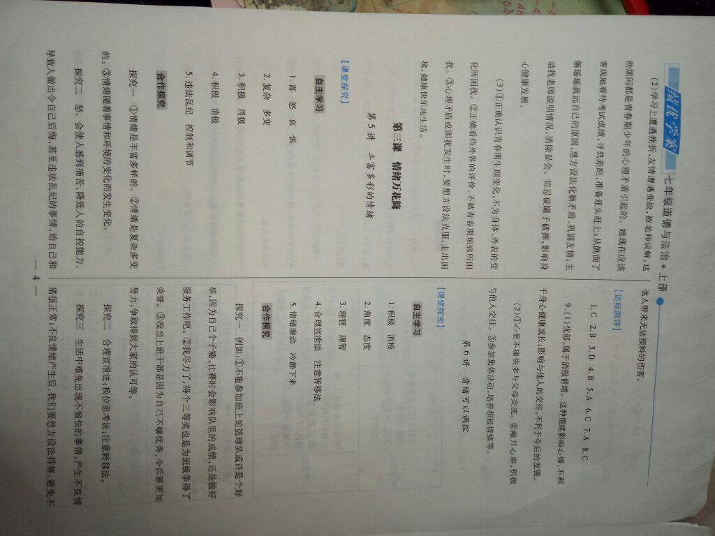 2016年绩优学案七年级政治上册陕人版 第4页