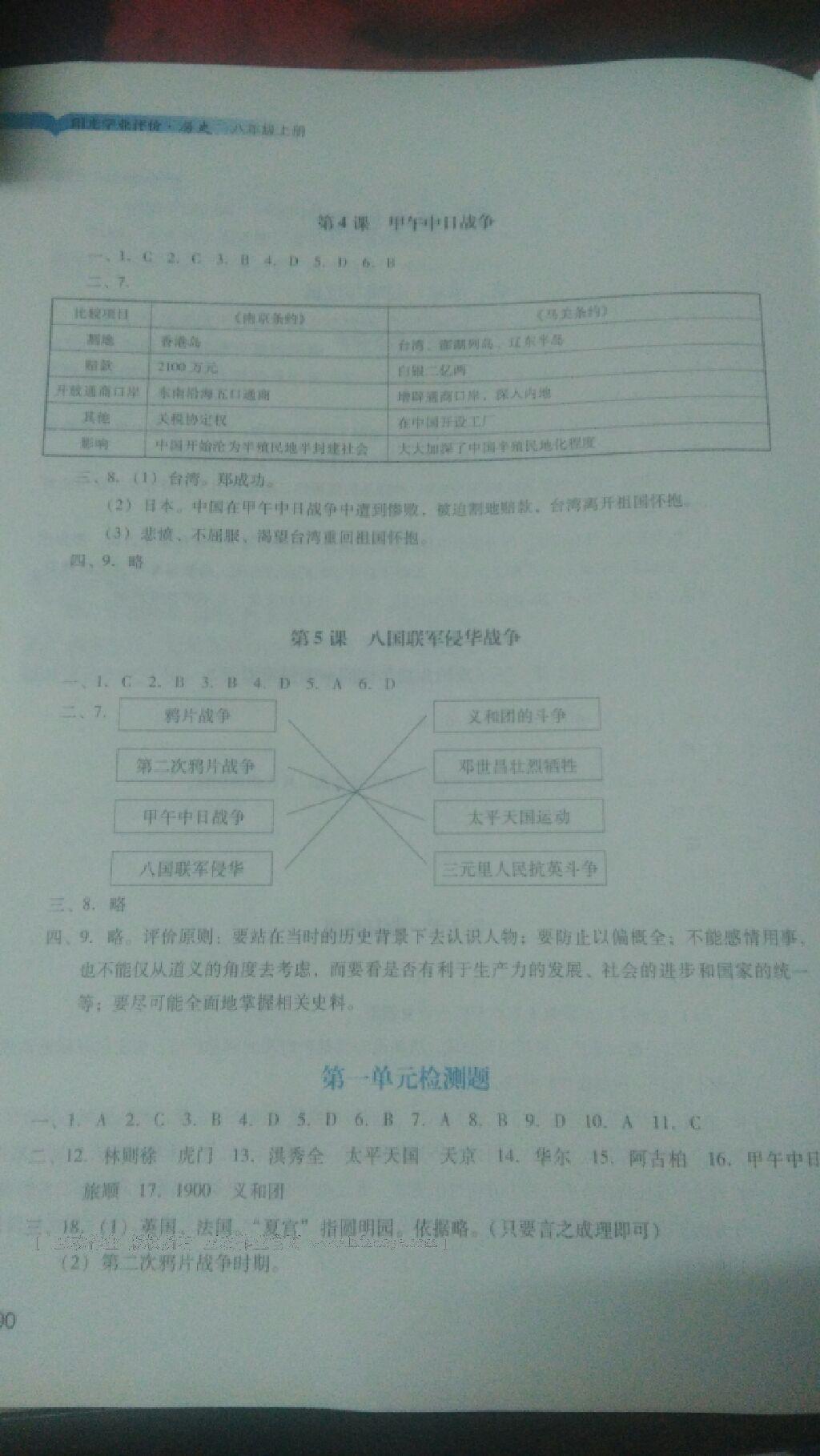 2016年陽光學(xué)業(yè)評價(jià)八年級歷史上冊人教版 第12頁