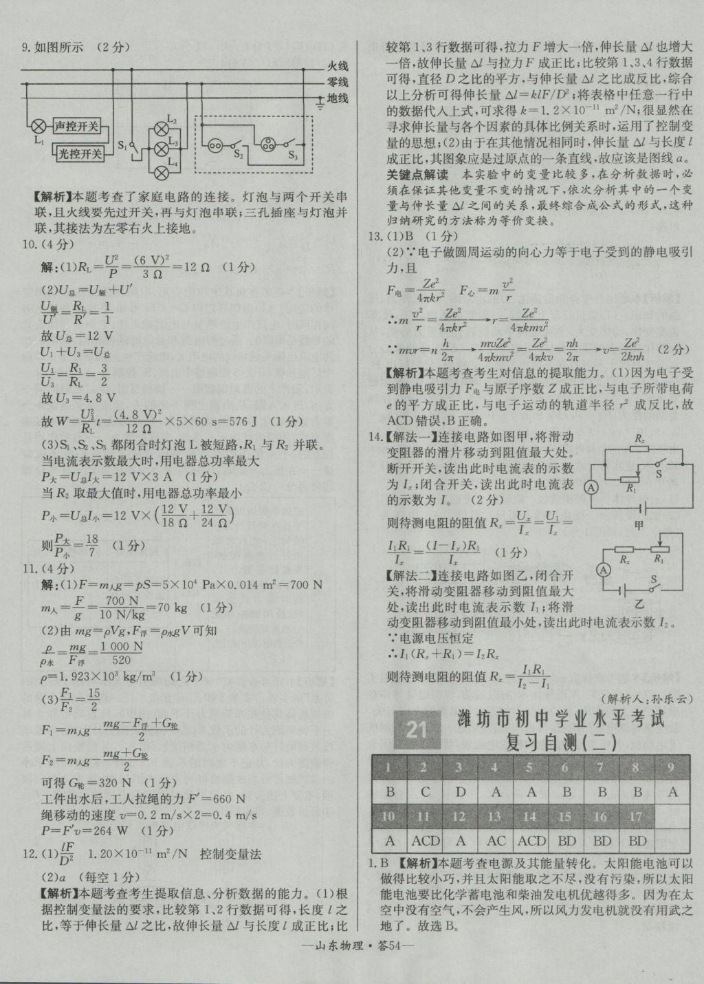 2017年天利38套山東省中考試題精選物理 參考答案第54頁