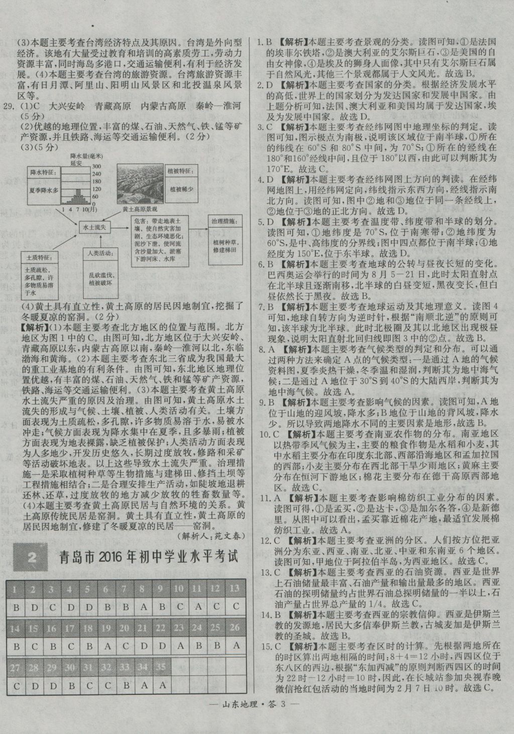 2017年天利38套山東省中考試題精選地理 參考答案第3頁