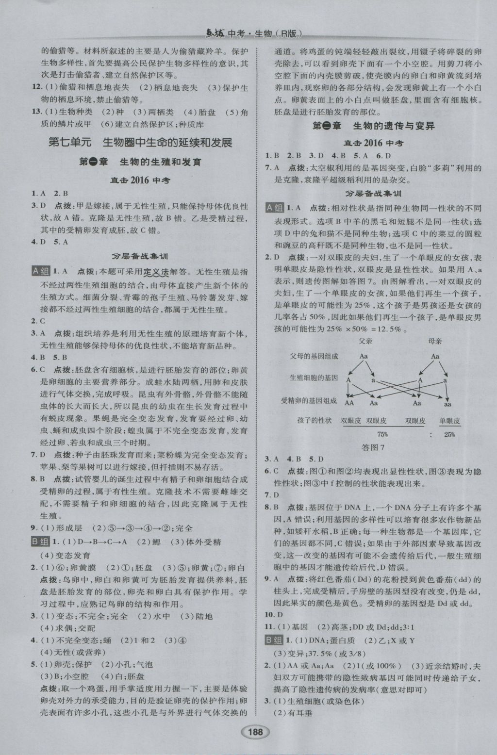 2017年荣德基点拨中考生物人教版 参考答案第12页