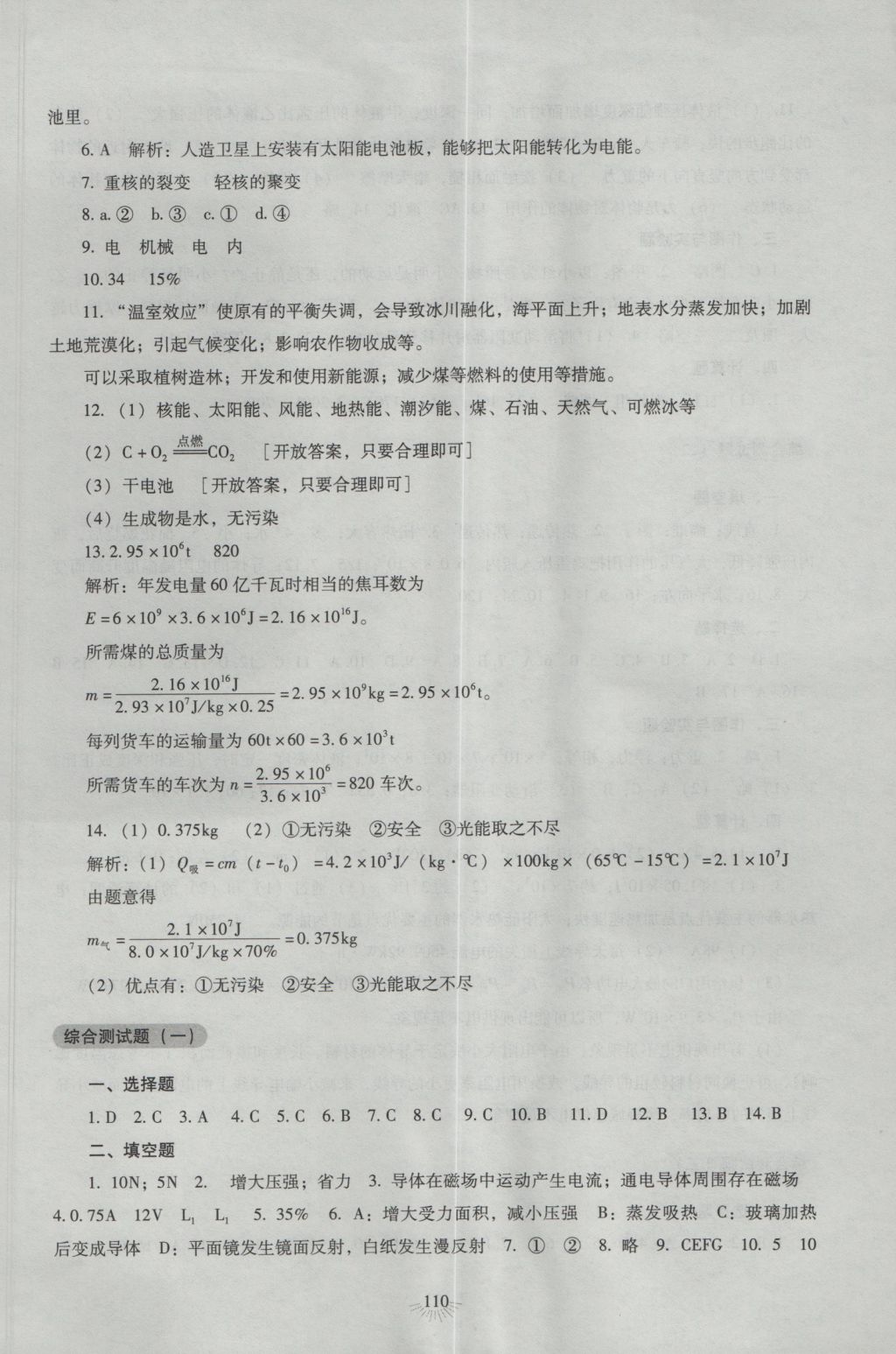 2017年物理学生活动手册九年级下册 参考答案第6页