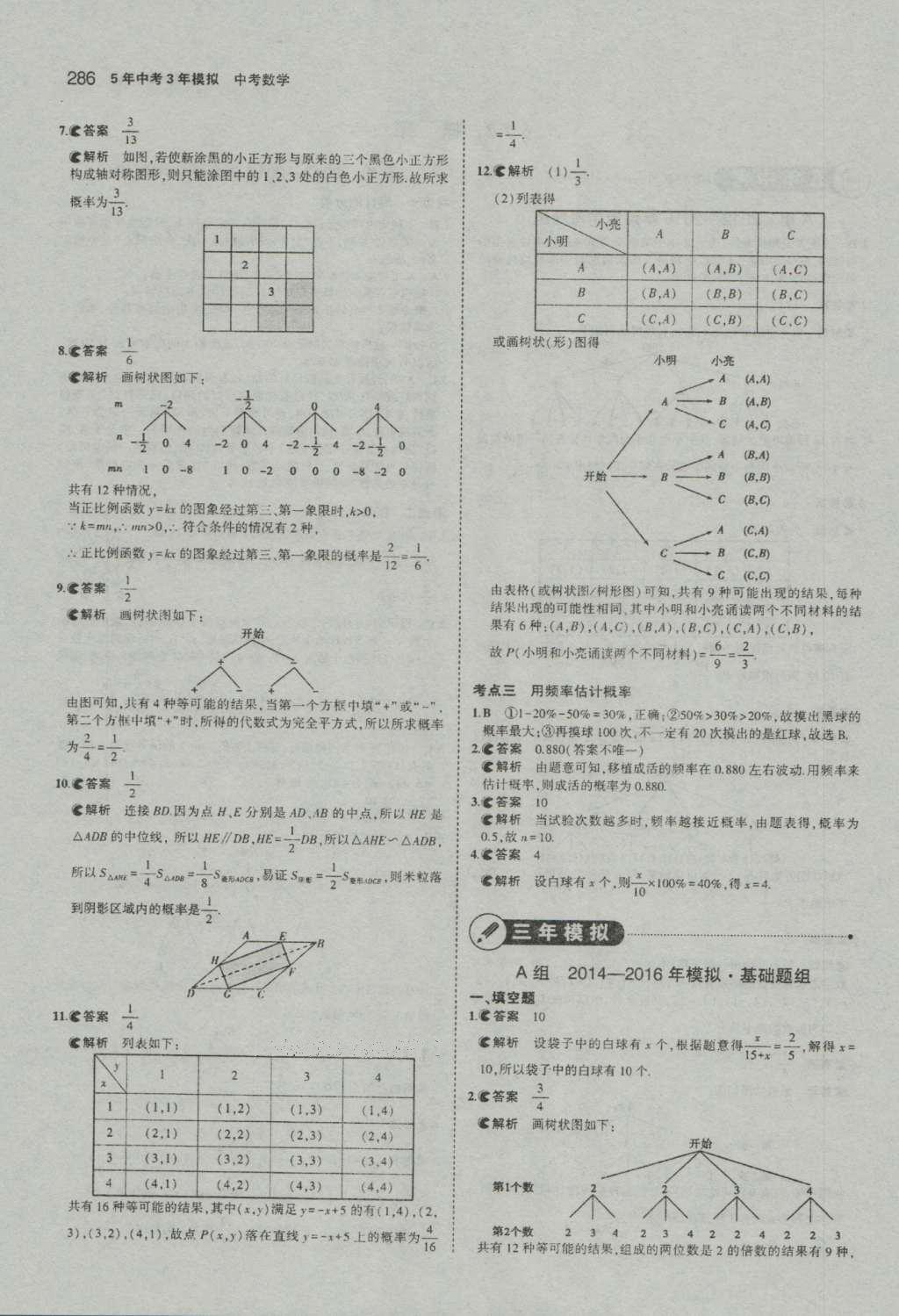 2017年5年中考3年模擬中考數(shù)學(xué)河南專用 參考答案第88頁