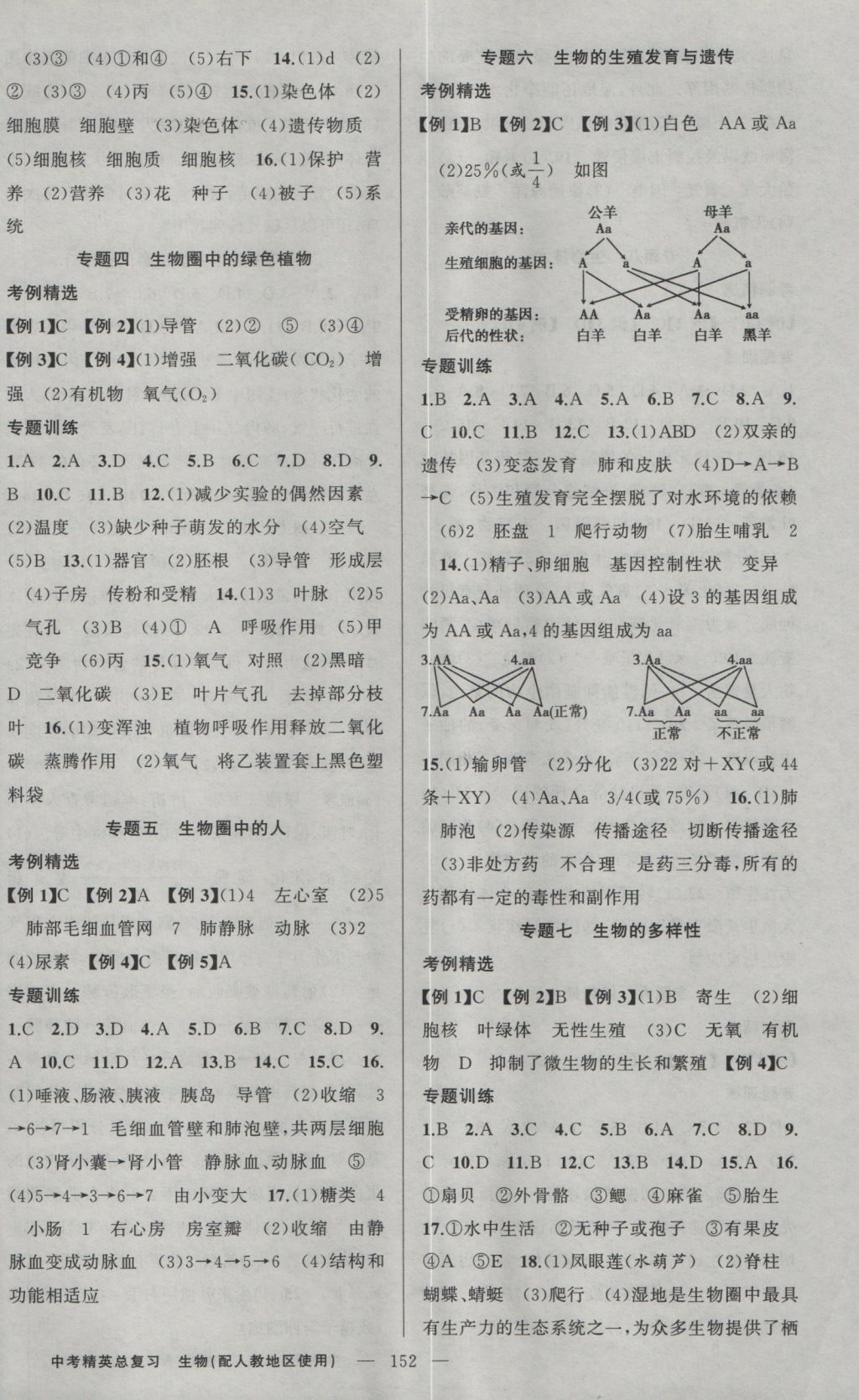 2017年黃岡金牌之路中考精英總復(fù)習(xí)生物人教版 參考答案第10頁