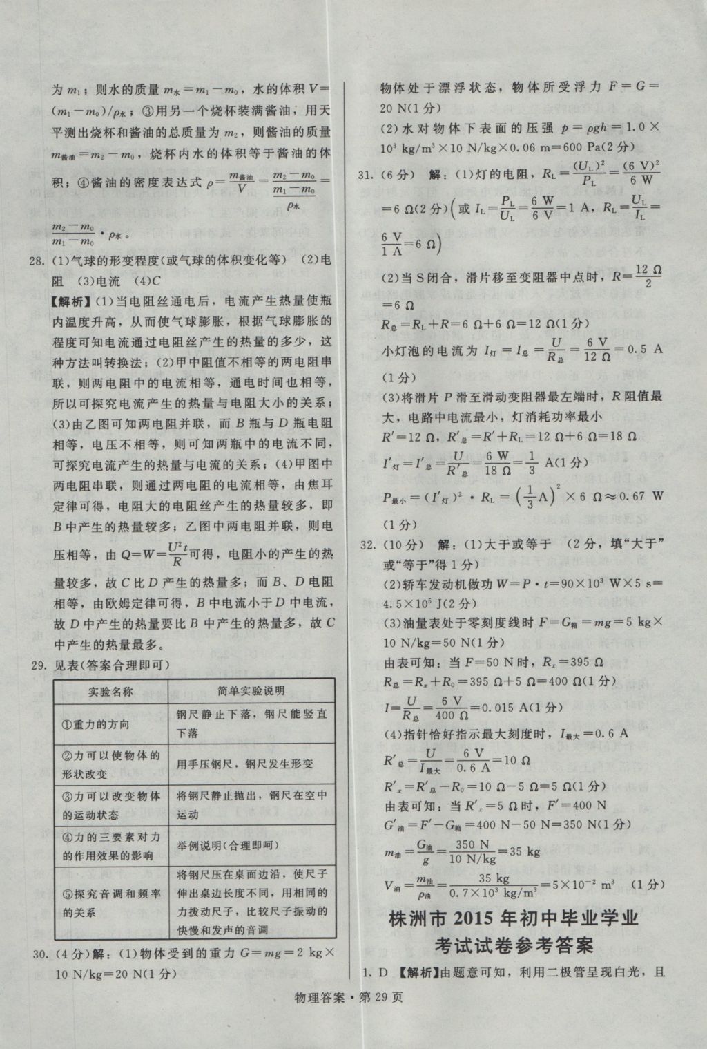 2017年湖南中考必備物理 參考答案第28頁