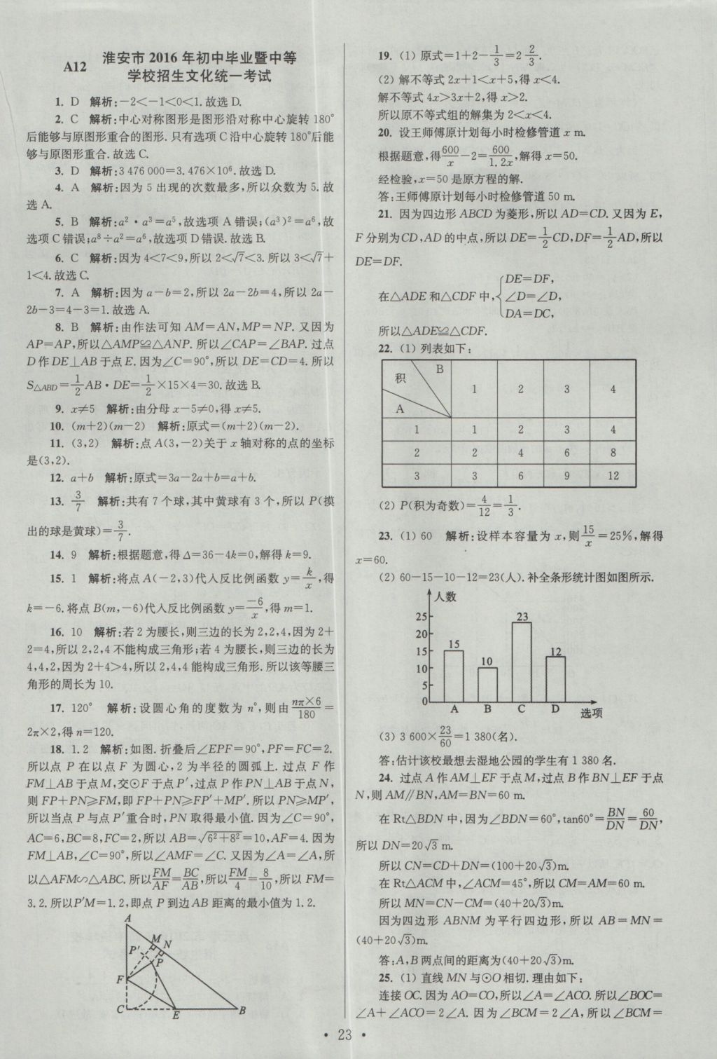 2017年江苏13大市中考试卷与标准模拟优化38套数学 参考答案第23页