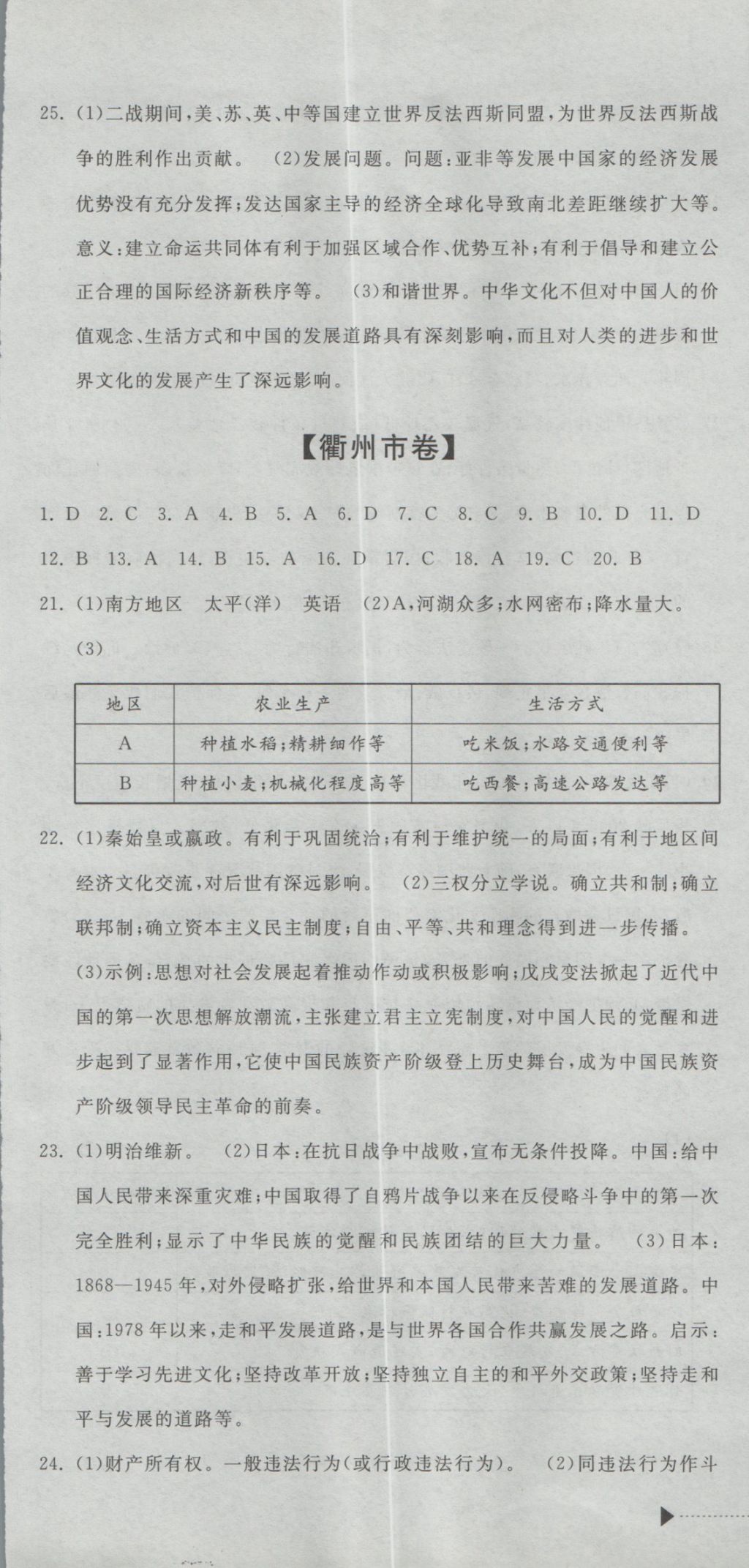 2017年最新3年中考利劍浙江省中考試卷匯編社會(huì)政治 參考答案第19頁