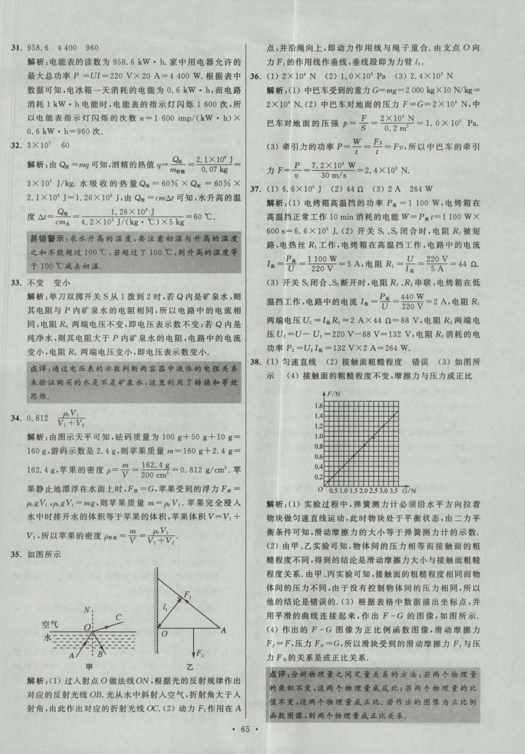 2017年江蘇13大市中考試卷與標(biāo)準(zhǔn)模擬優(yōu)化38套物理 參考答案第65頁(yè)