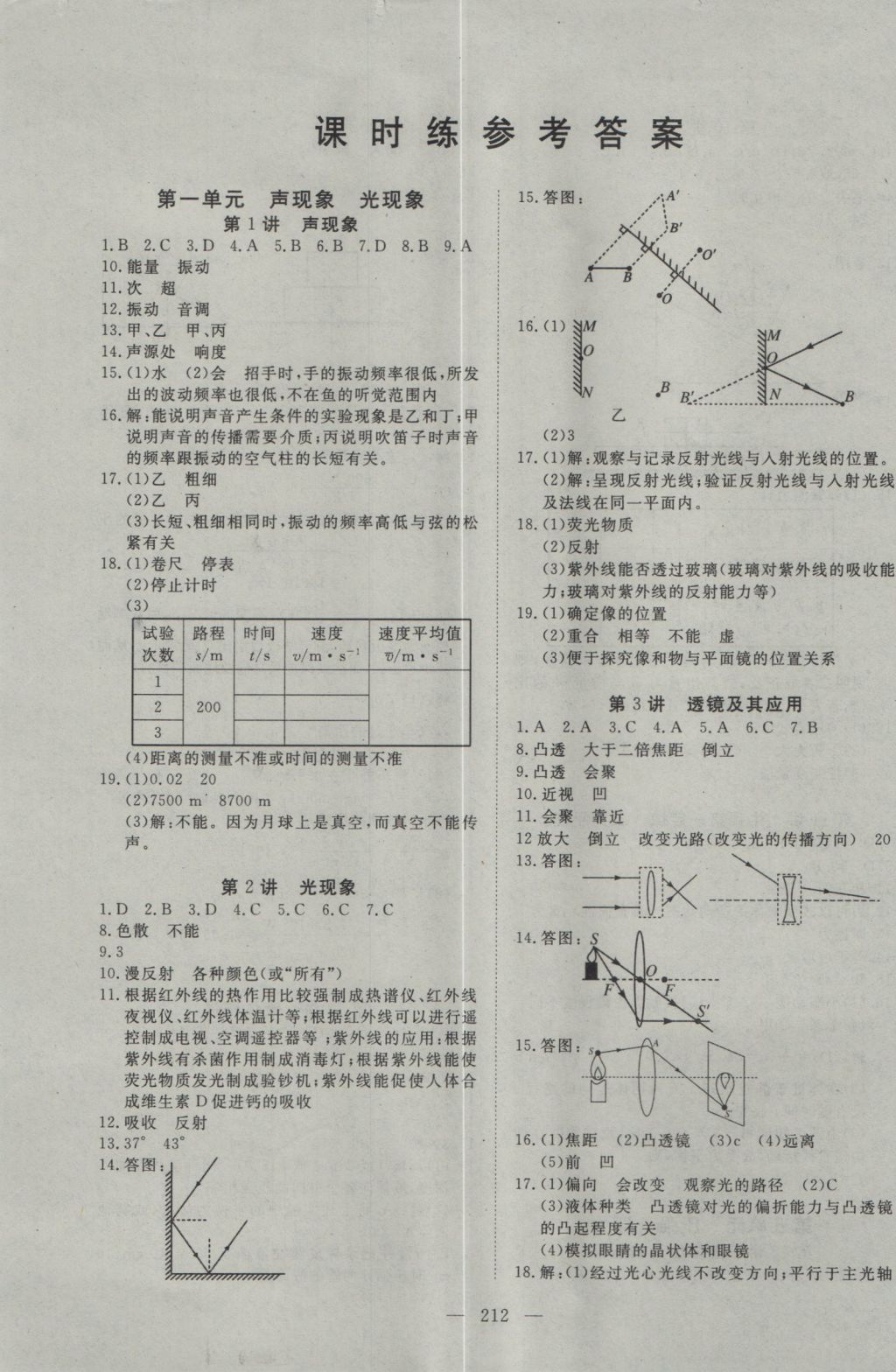 2017年351高效课堂导学案中考总复习物理A版 参考答案第1页