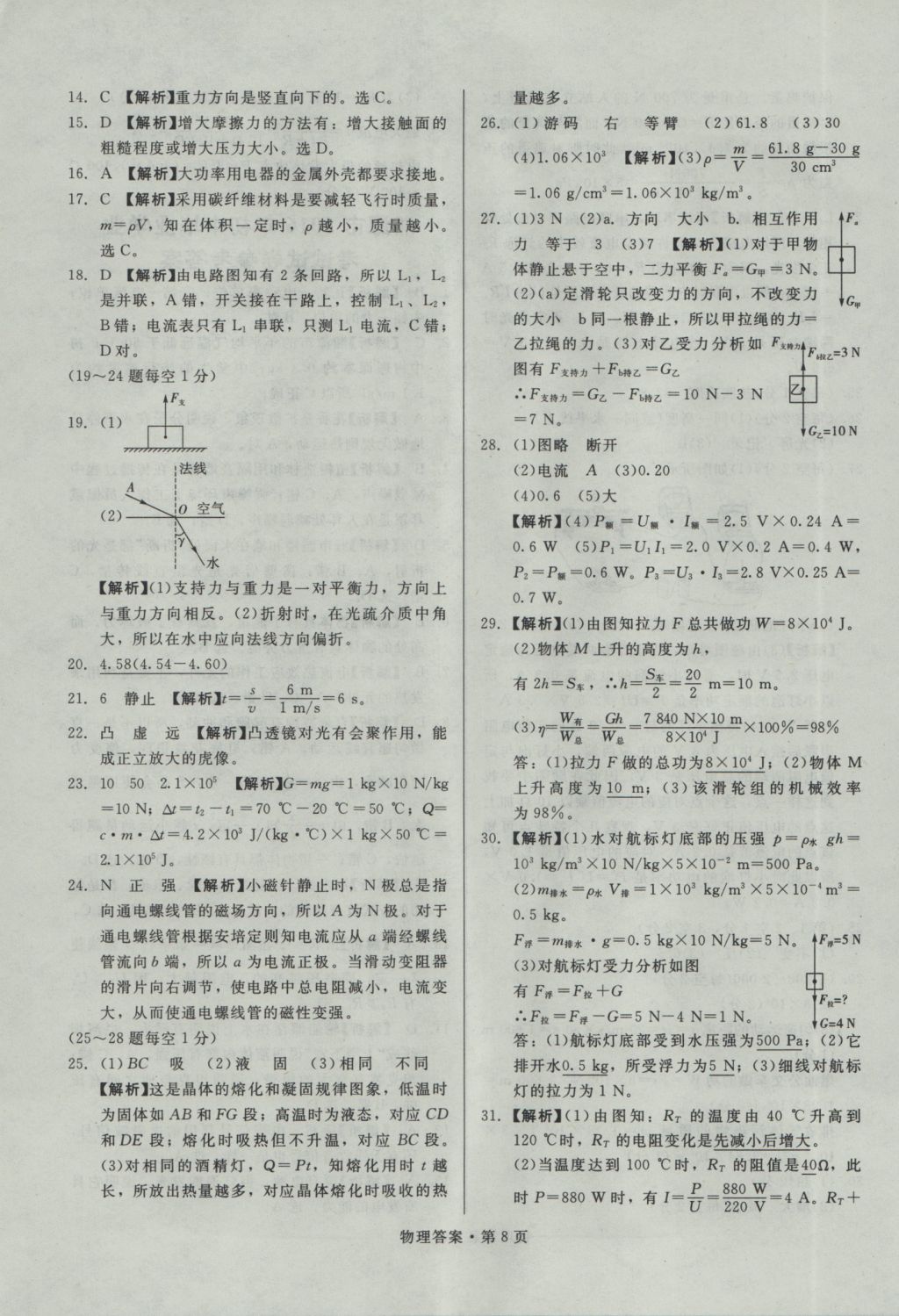 2017年湖南中考必備物理 參考答案第7頁