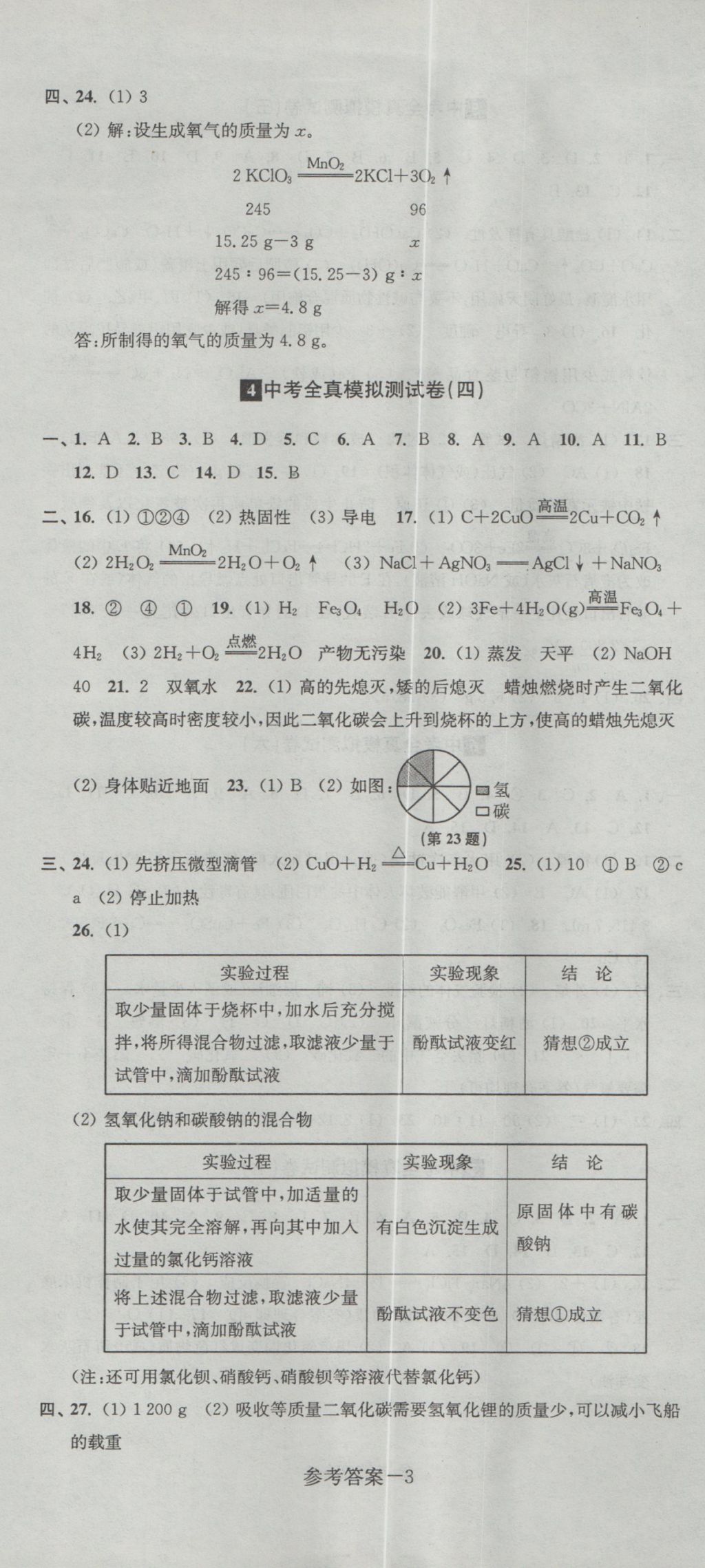 2017年中考全真模擬測試卷化學 參考答案第3頁