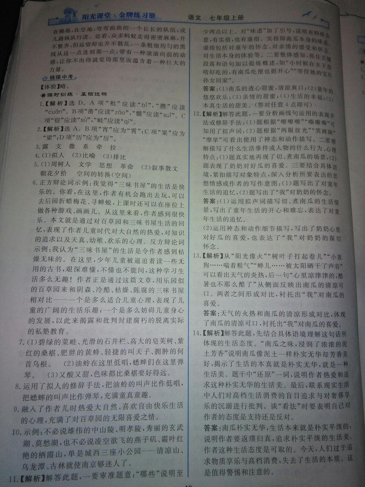 2016年陽(yáng)光課堂金牌練習(xí)冊(cè)七年級(jí)語(yǔ)文上冊(cè)人教版 第38頁(yè)