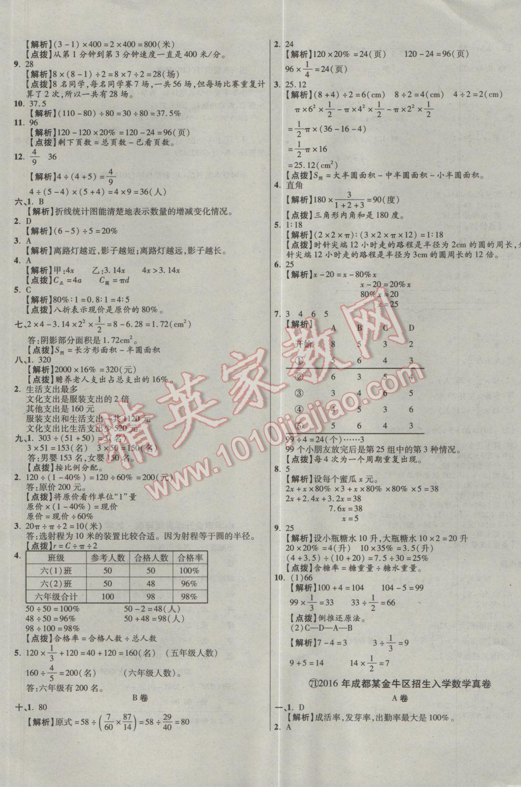 2017年小學(xué)畢業(yè)升學(xué)真題詳解四川十大名校招生真卷數(shù)學(xué) 參考答案第105頁