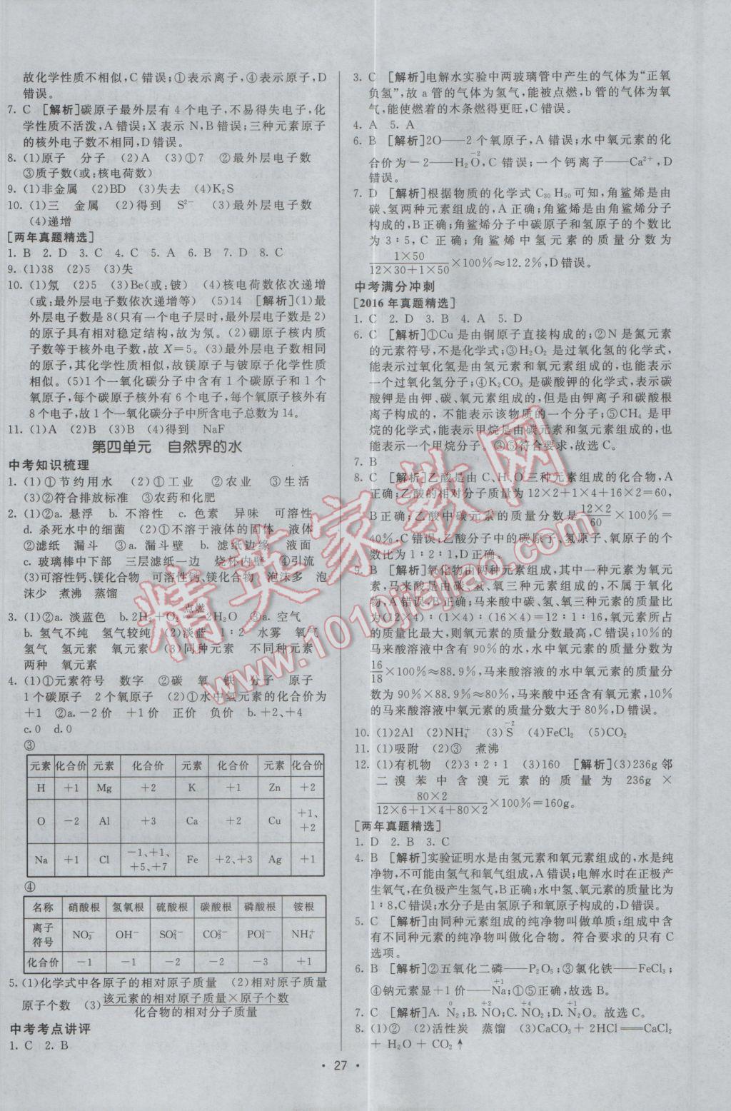 2017年升学锦囊化学人教版 参考答案第3页