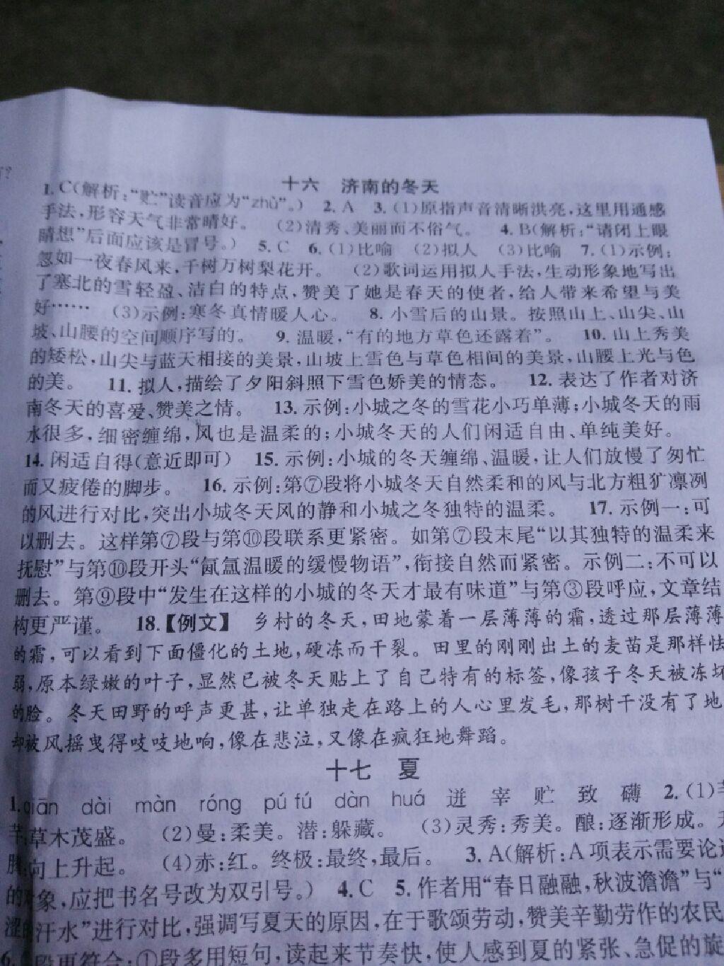 2016年名校課堂滾動(dòng)學(xué)習(xí)法七年級(jí)語(yǔ)文上冊(cè)蘇教版 第9頁(yè)