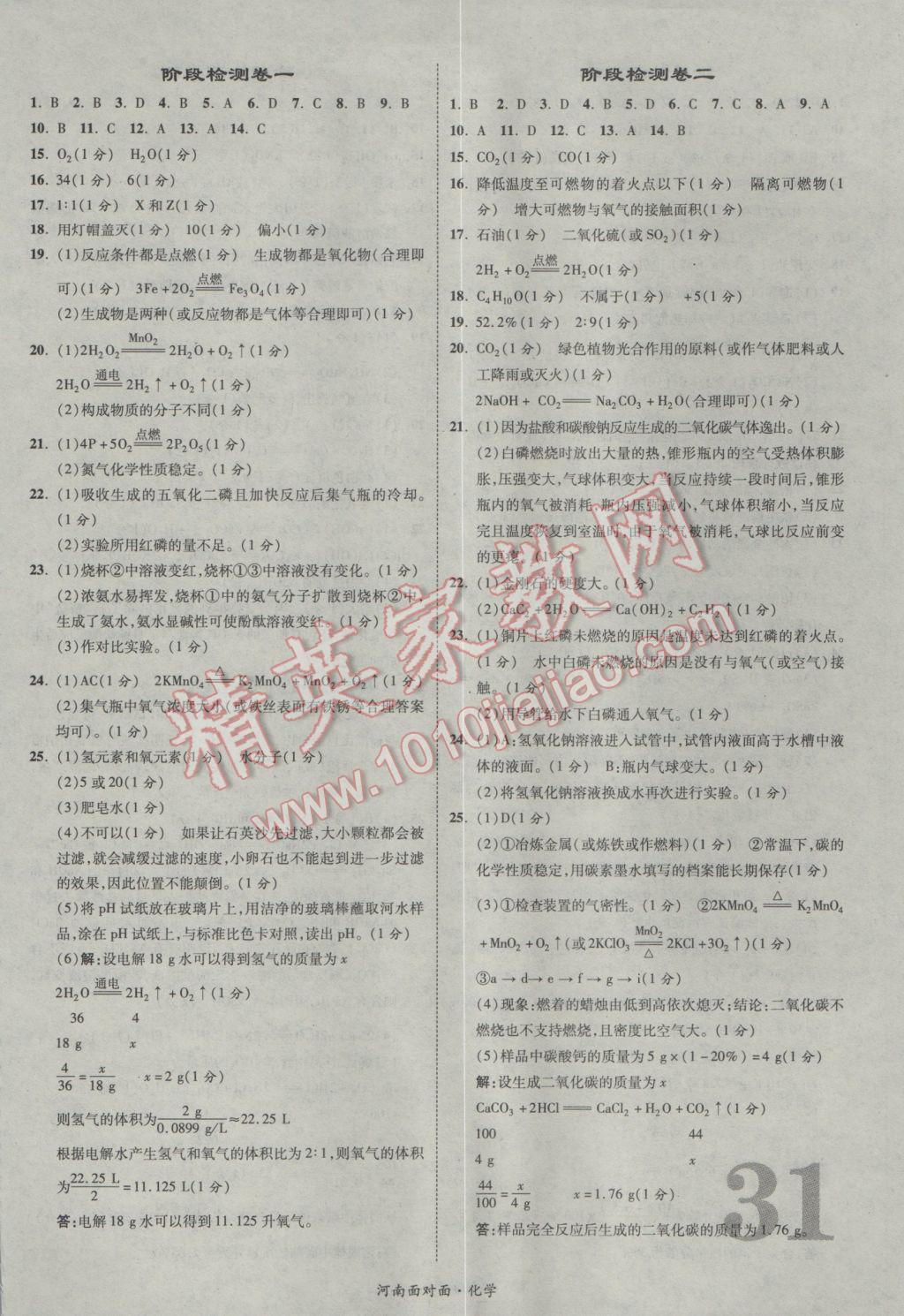 2017年河南中考面对面化学第13年第13版&nbsp;参考答案第31页