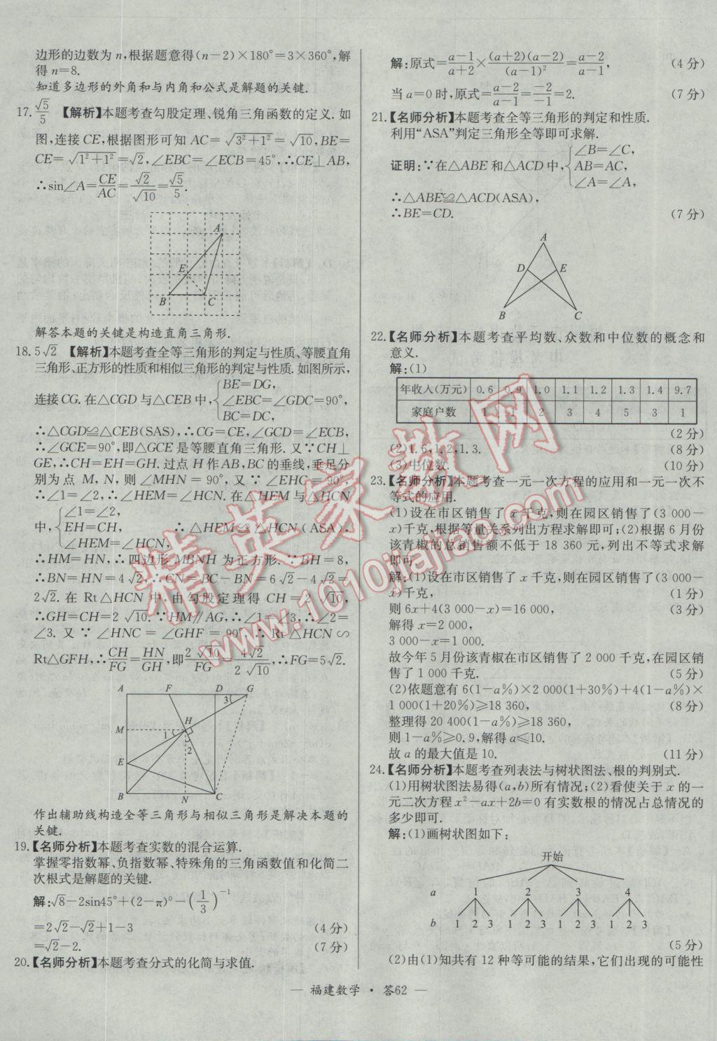 2017年天利38套福建省中考試題精選數(shù)學(xué) 參考答案第62頁