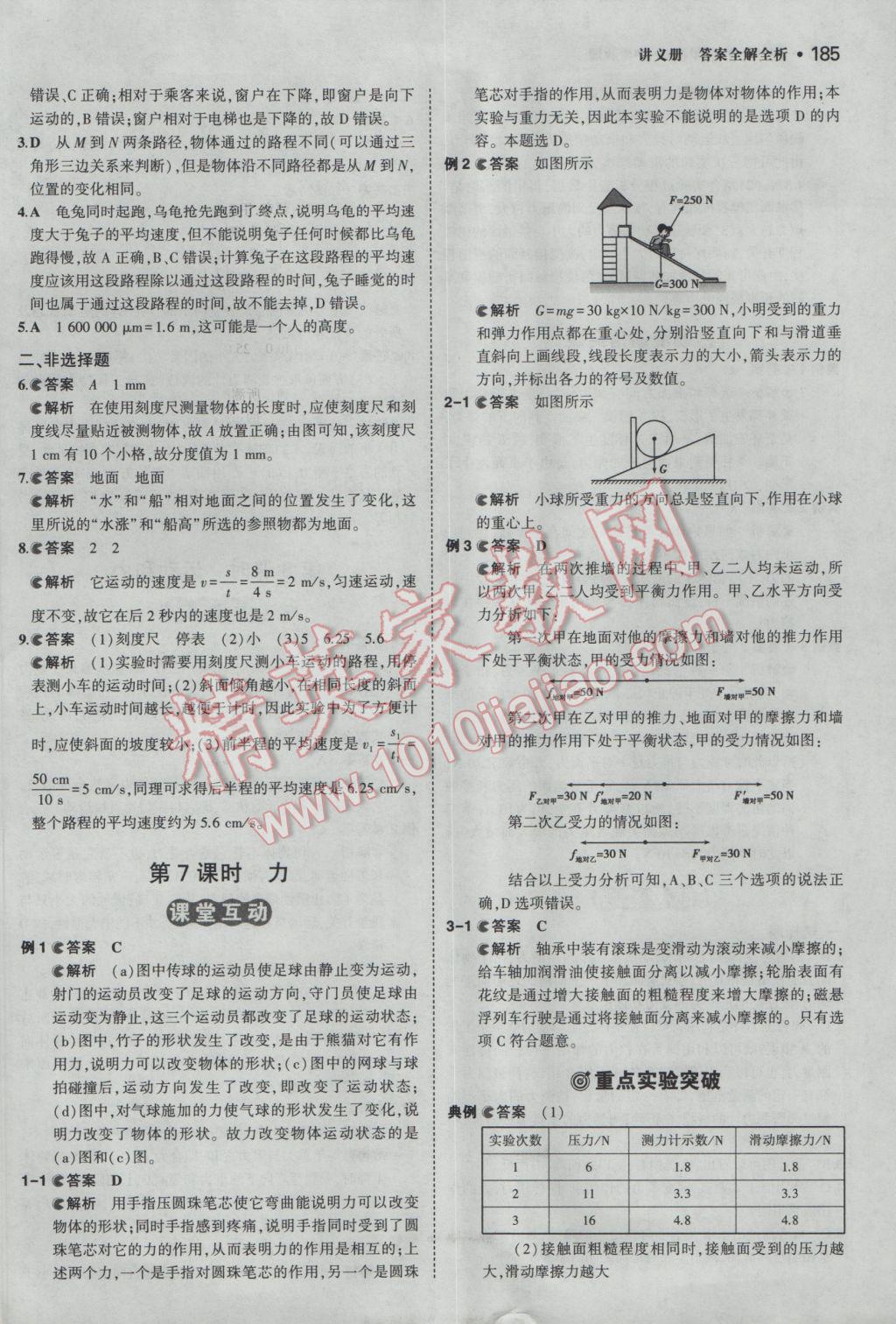 2017年3年中考2年模擬中考物理備考專用 參考答案第7頁(yè)