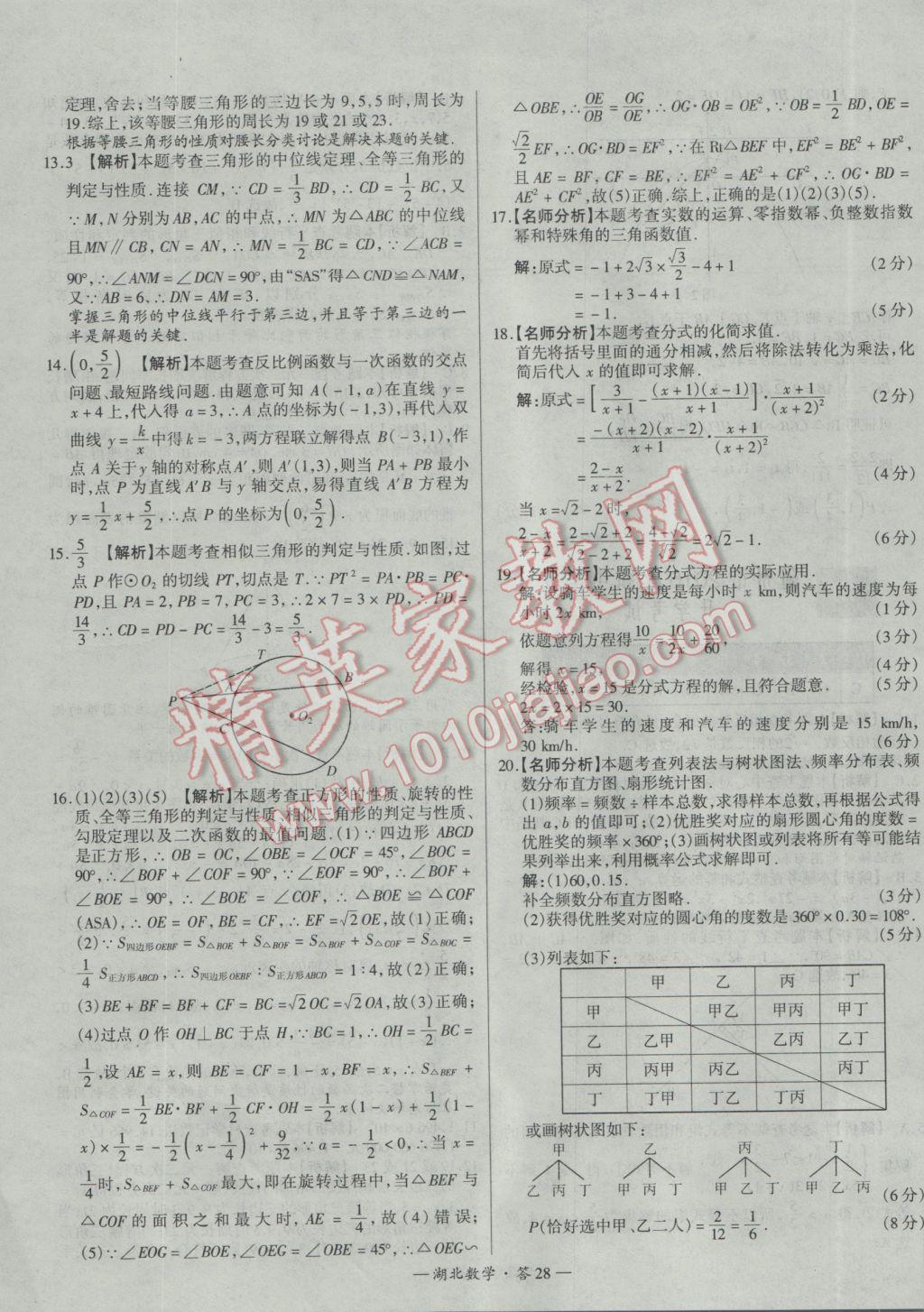 2017年天利38套湖北省中考試題精選數(shù)學(xué) 參考答案第28頁