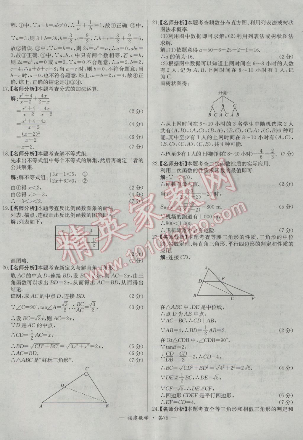 2017年天利38套福建省中考試題精選數(shù)學(xué) 參考答案第75頁