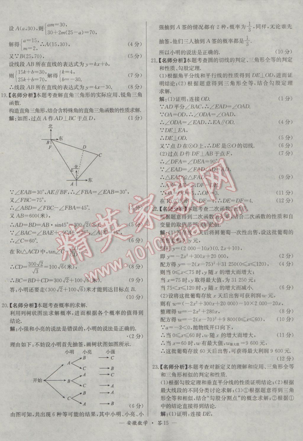 2017年天利38套安徽省中考試題精選數(shù)學(xué) 參考答案第15頁