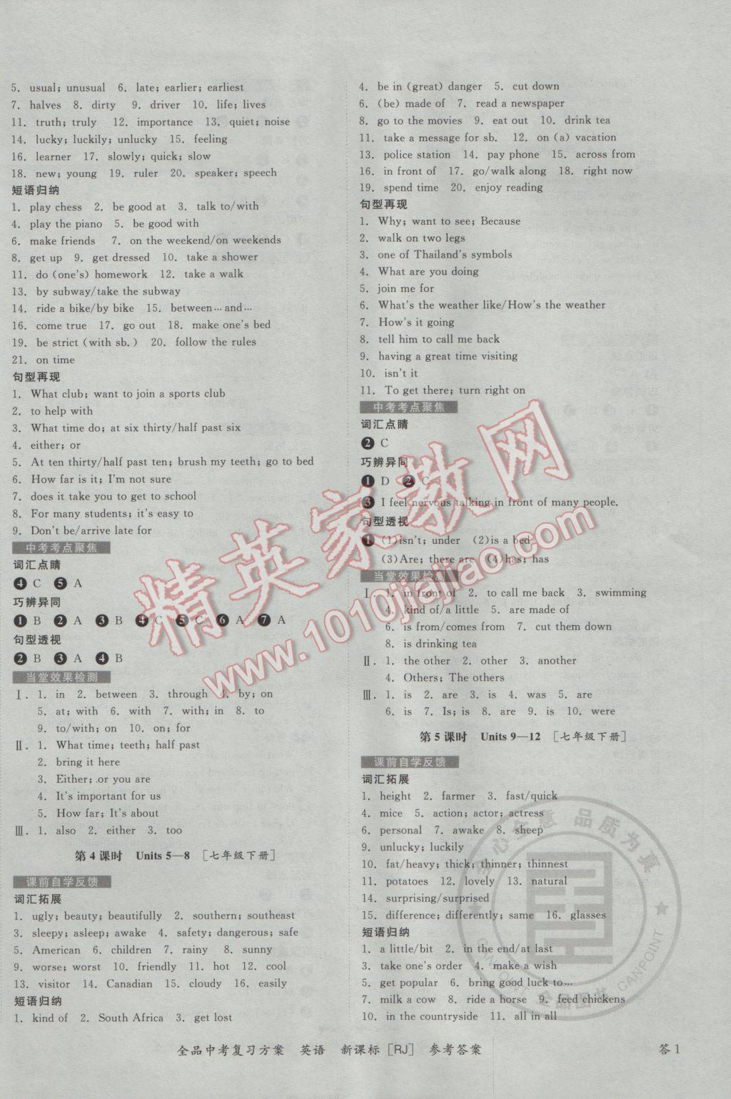 2017年全品中考復(fù)習(xí)方案聽課手冊(cè)英語人教版 參考答案第2頁