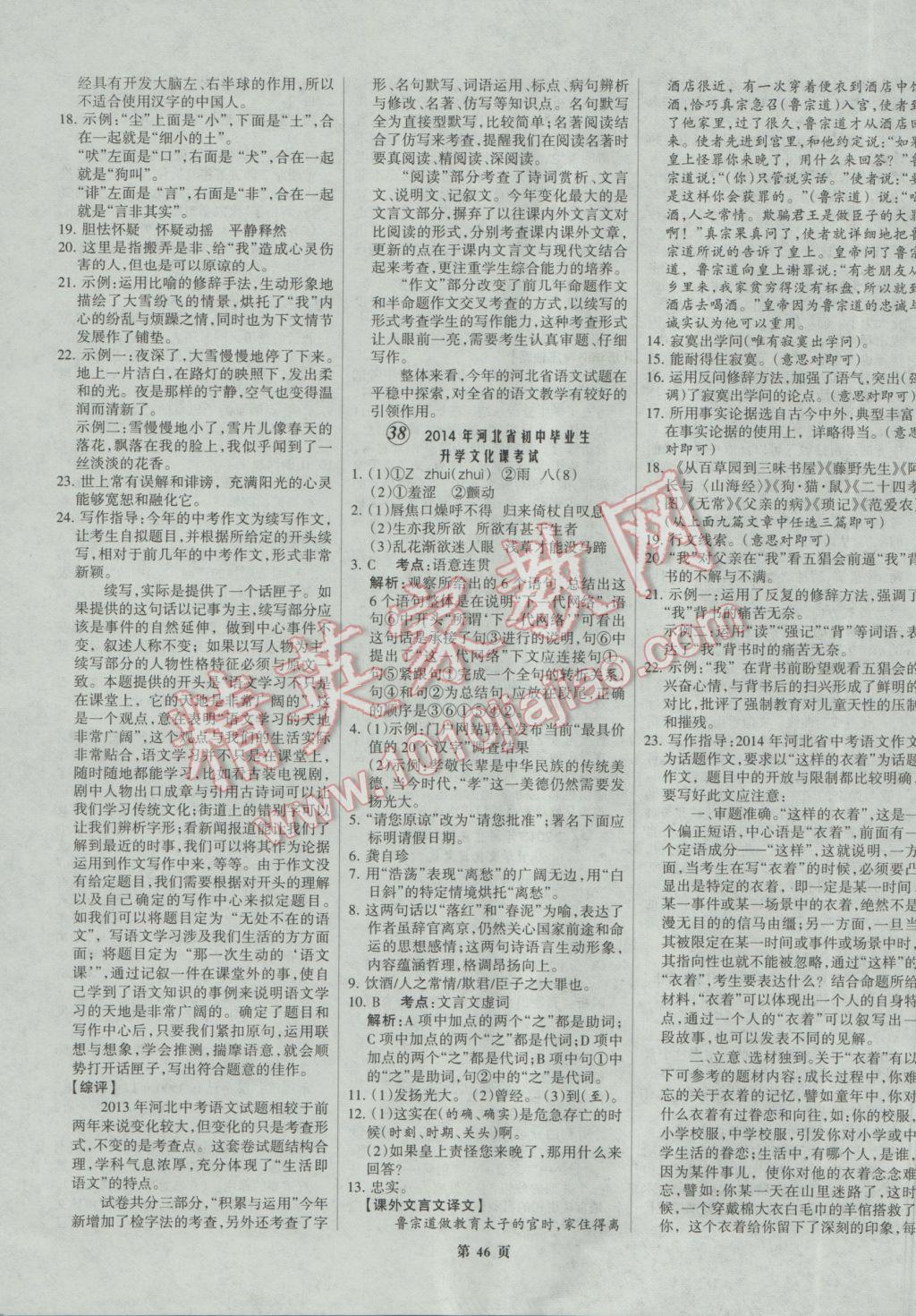 2017年全优中考全国中考试题精选精析语文河北专用 参考答案第46页