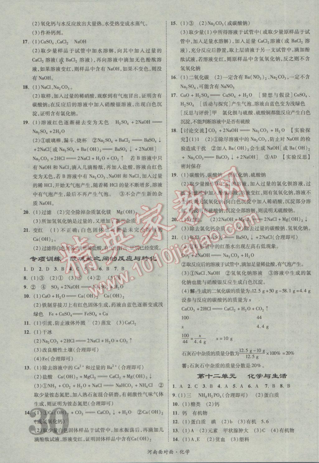 2017年河南中考面对面化学第13年第13版&nbsp;参考答案第30页