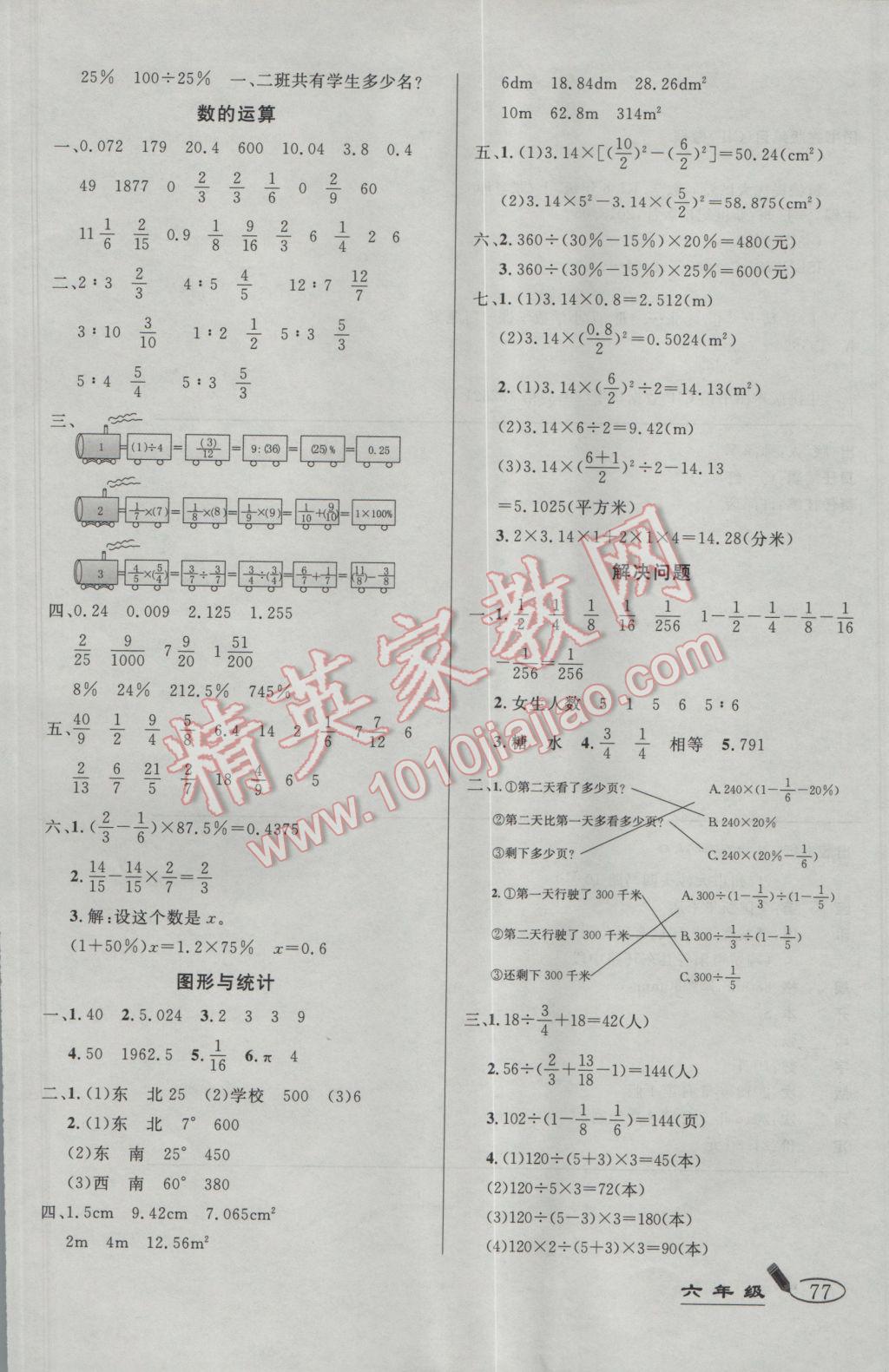 2016年亮点激活精编提优100分大试卷六年级数学上册人教版 参考答案第5页