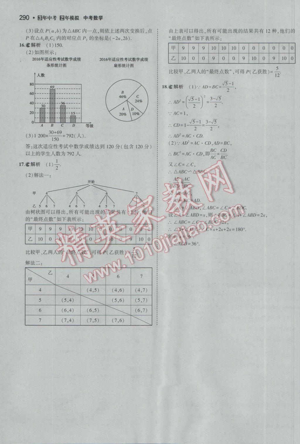 2017年3年中考2年模擬中考數(shù)學(xué)備考專用 參考答案第96頁