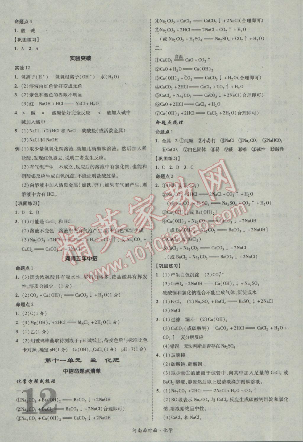 2017年河南中考面对面化学第13年第13版&nbsp;参考答案第12页