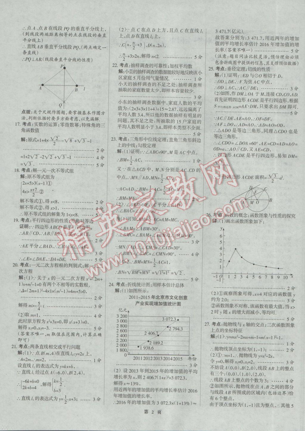 2017年全優(yōu)中考全國中考試題精選精析數(shù)學(xué)河北專用 參考答案第2頁