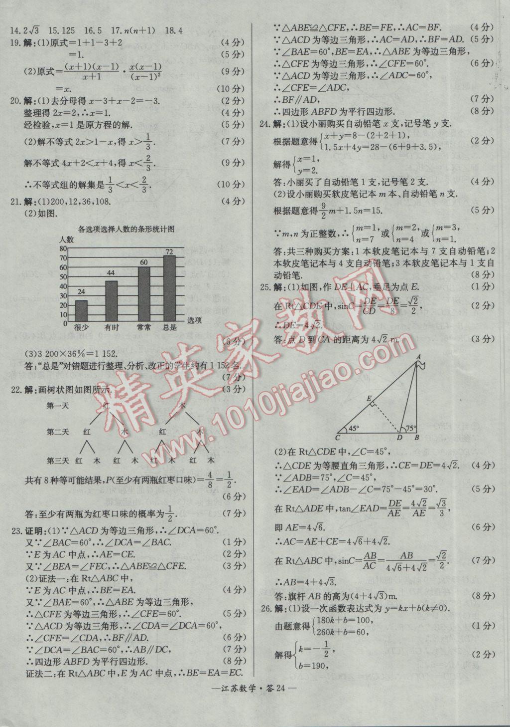 2017年天利38套江蘇省13大市中考試題精選數學 參考答案第24頁