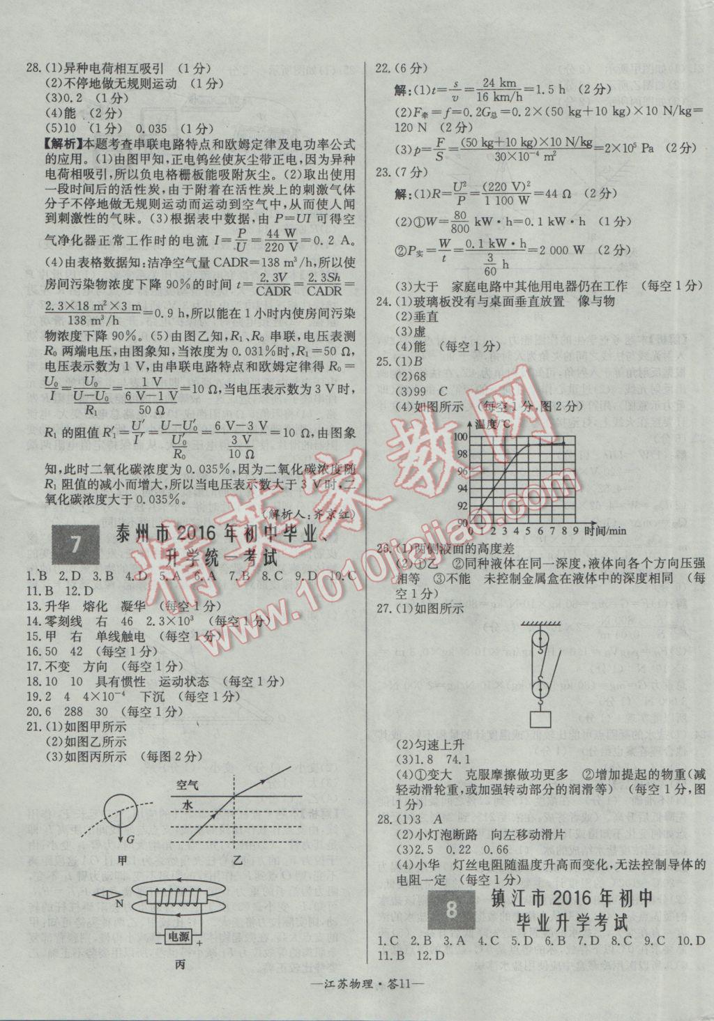 2017年天利38套江蘇省13大市中考試題精選物理 參考答案第11頁