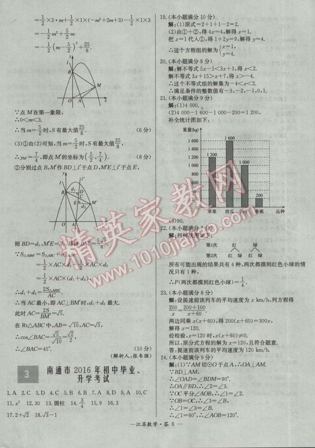 2017年天利38套江蘇省13大市中考試題精選數(shù)學(xué) 參考答案第8頁