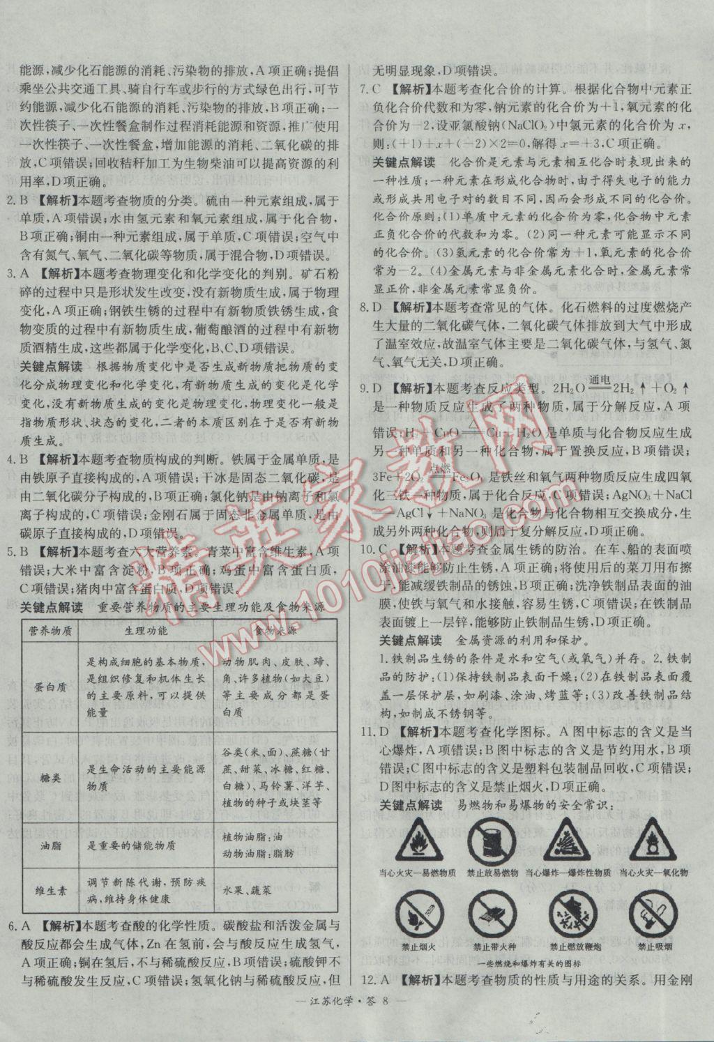 2017年天利38套江苏省13大市中考试题精选化学 参考答案第8页