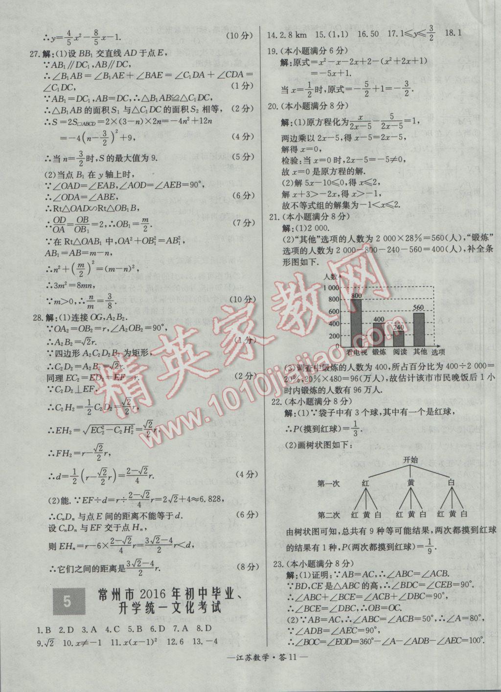 2017年天利38套江蘇省13大市中考試題精選數(shù)學(xué) 參考答案第11頁