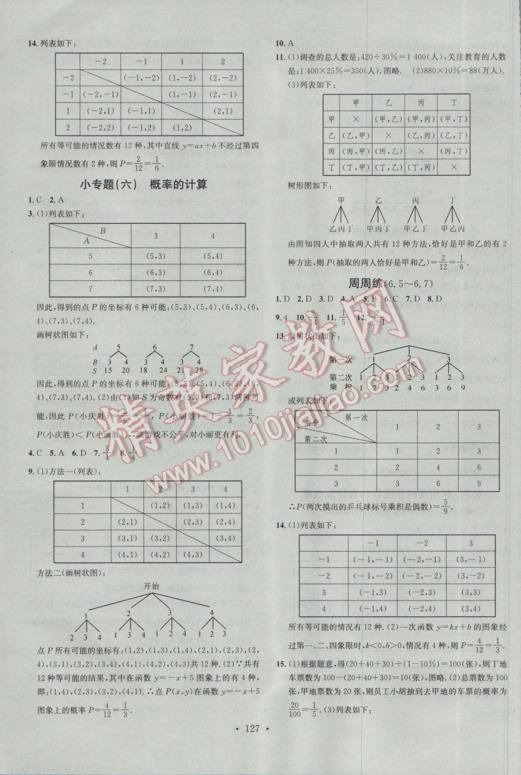 2017年名校課堂滾動學習法九年級數(shù)學下冊青島版 參考答案第11頁